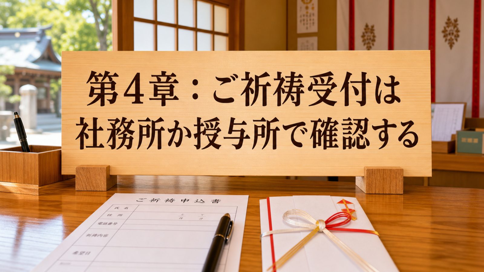拝殿前で静かに祈る神社参拝の場面