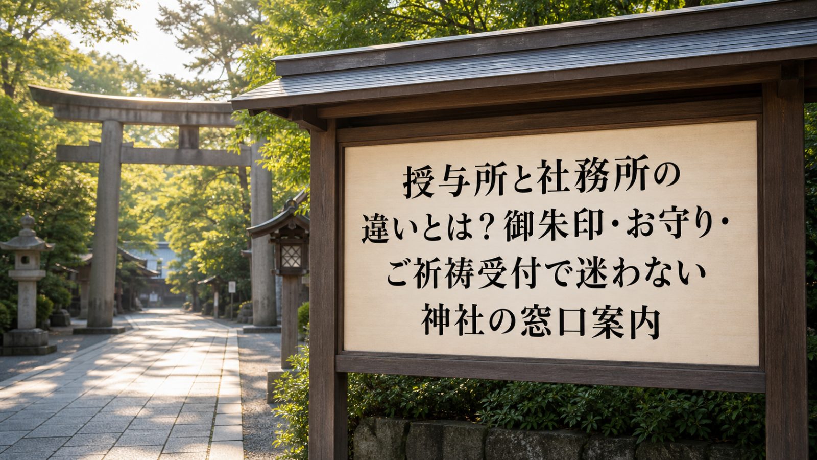 神社の鳥居と参道を背景に神社参拝の基本作法を伝えるアイキャッチ画像