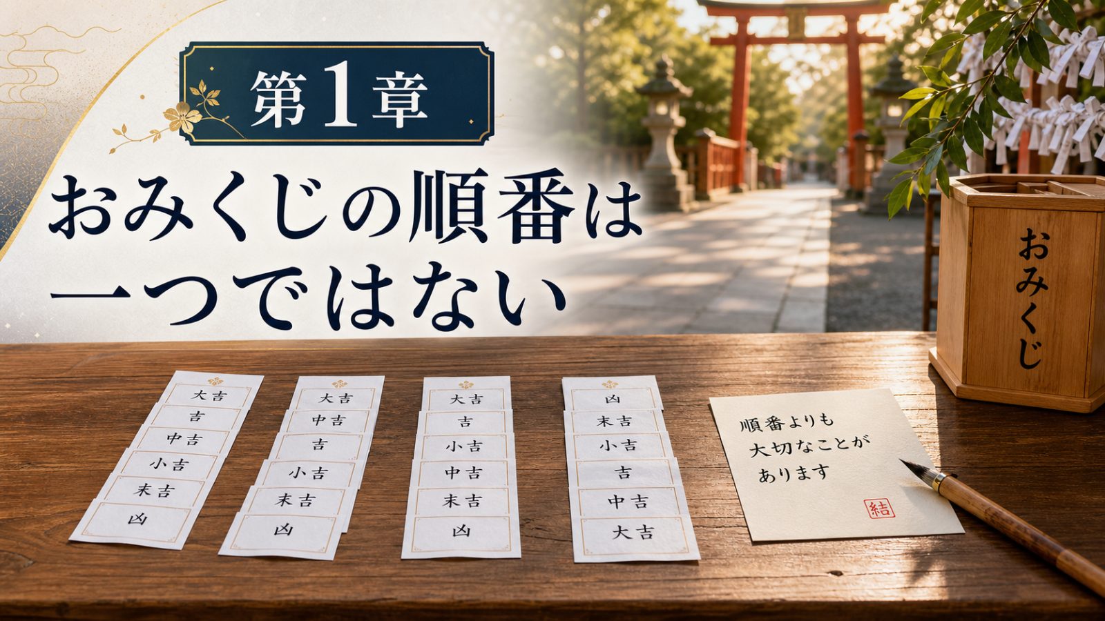鳥居の前で参拝前に気持ちを整える神社の風景