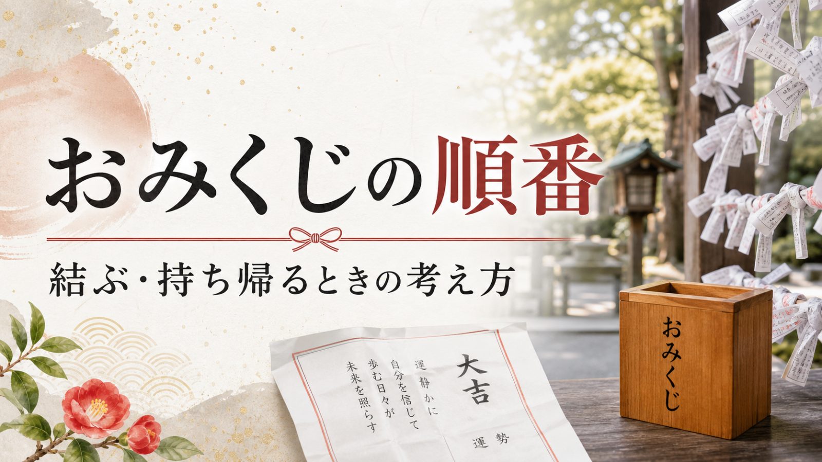 神社の鳥居と参道を背景に神社参拝の基本作法を伝えるアイキャッチ画像